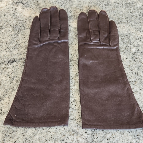 Vintage Women's Medium Dark Brown Leather Gloves - Picture 3 of 11